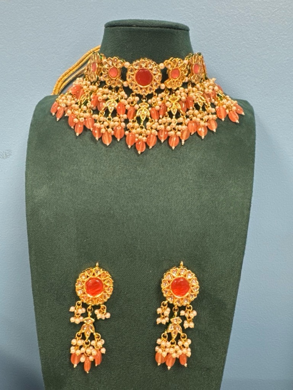 Fashion Jewelry Gold-Tone Choker with Coral Beads - Women Jewelry